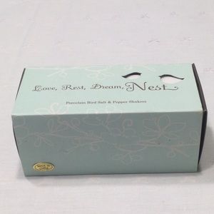 Porcelain Bird Salt & Pepper Shakers Love, Rest, Dream, Nest